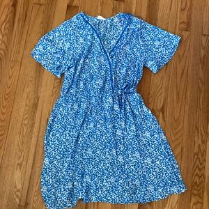 Blue floral faux wrap dress